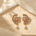 Vedilora Kundan Pearl Drop Earrings – Green & Pink Statement Ethnic Jewellery