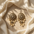 Vedilora Kundan Pearl Chandbali Earrings – Traditional Gold-Tone Statement Jewellery