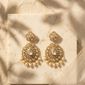 Vedilora Kundan Pearl Drop Earrings – Ruby, Green & White Statement Jewellery