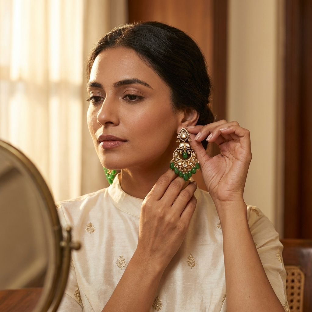 Royal Pink Kundan-Inspired Chandbali Earrings
