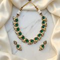 Emerald Green Kundan-Inspired Necklace & Earrings Set