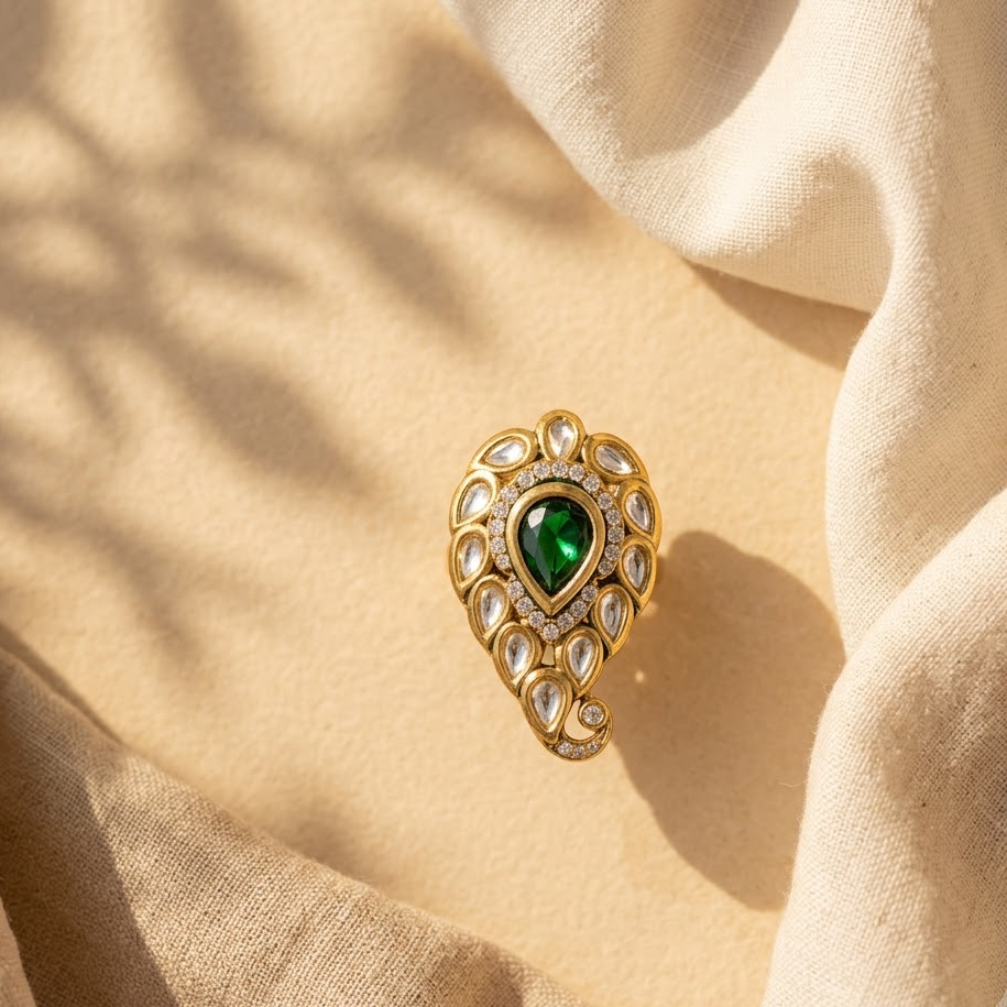 Teardrop Kundan Statement Ring Free Size / Adjustable Fit