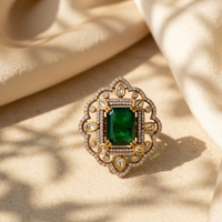 Kundan Floral Statement Ring Free Size / Adjustable Fit