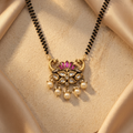 Ruby Lotus Pearl Mangalsutra – Gold-Finish Traditional Statement Necklace