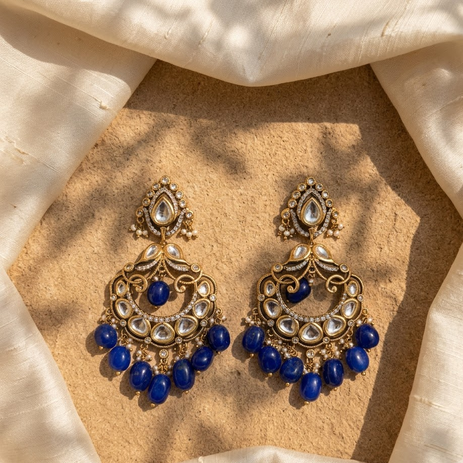 Vedilora Kundan Pearl Chandbali Earrings – Traditional Statement Jewellery