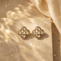 Vedilora Kundan Geometric Stud Earrings – Gold-Tone White Stone Statement Jewellery