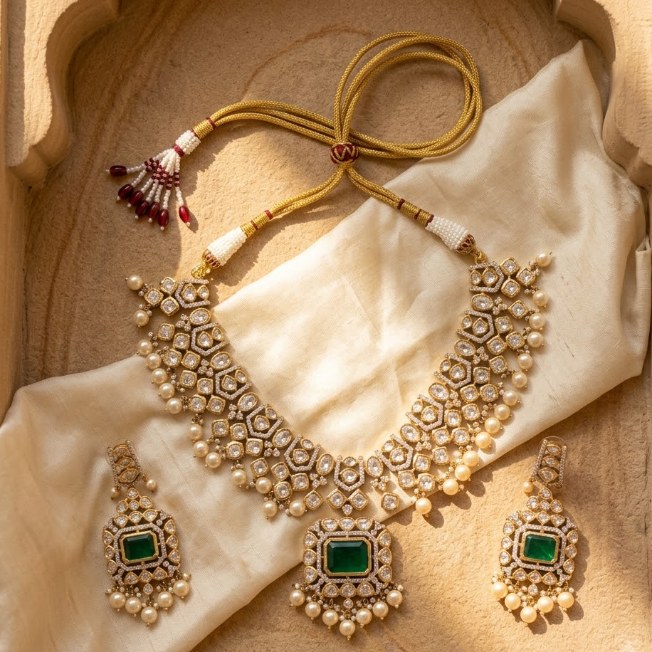 Emerald Kundan Bridal Necklace Set