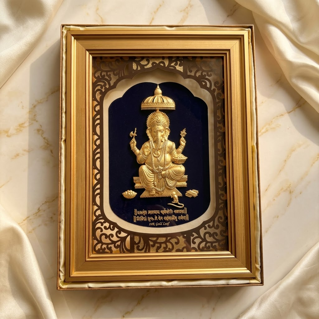 Divine Ganesha 24K Real Gold Foil Decorative Frame