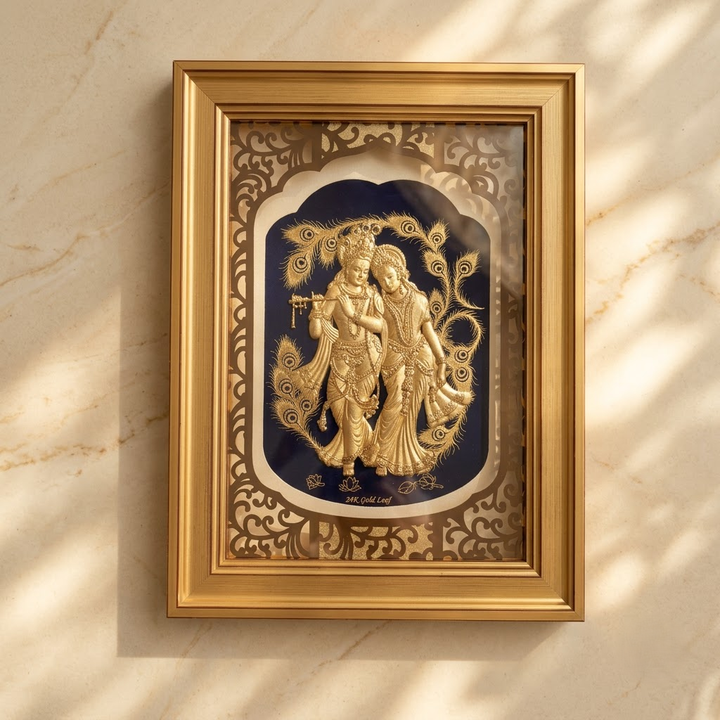 Radha Krishna 24K Real Gold Foil Decorative Frame