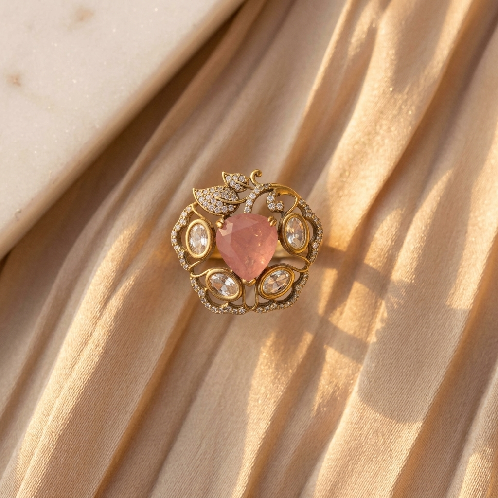 Floral Stone Ethnic Ring – Green