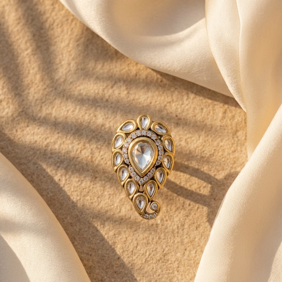 Teardrop Kundan Statement Ring Free Size / Adjustable Fit