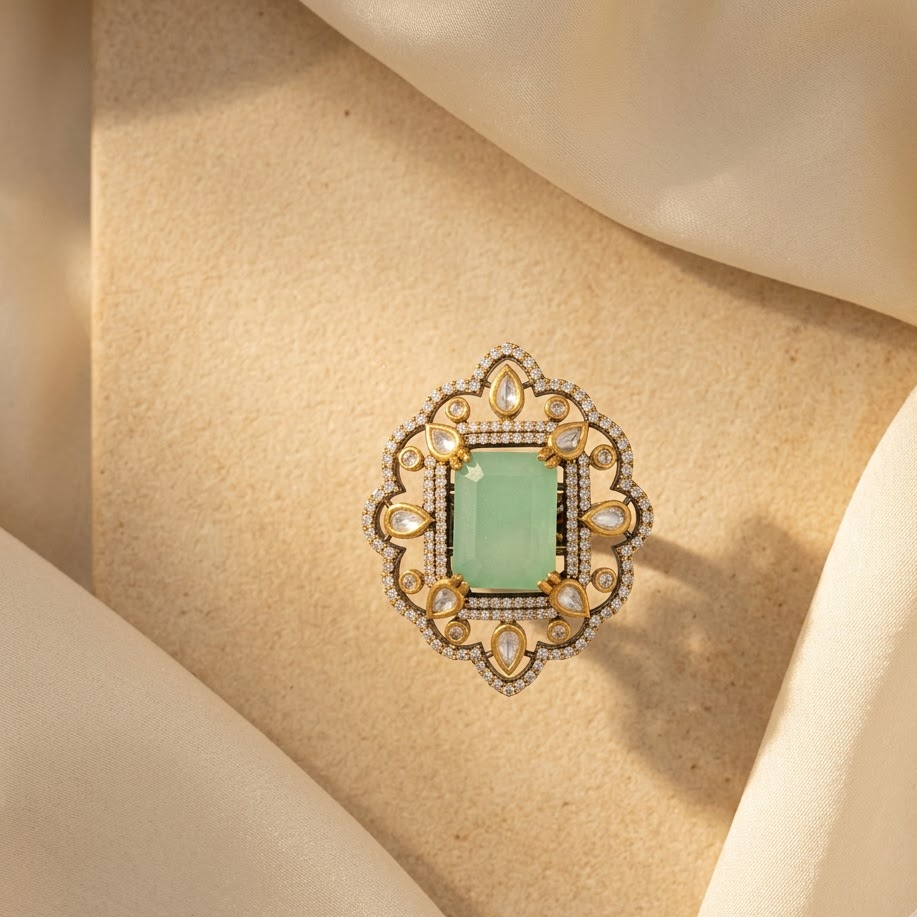 Kundan Floral Statement Ring Free Size / Adjustable Fit