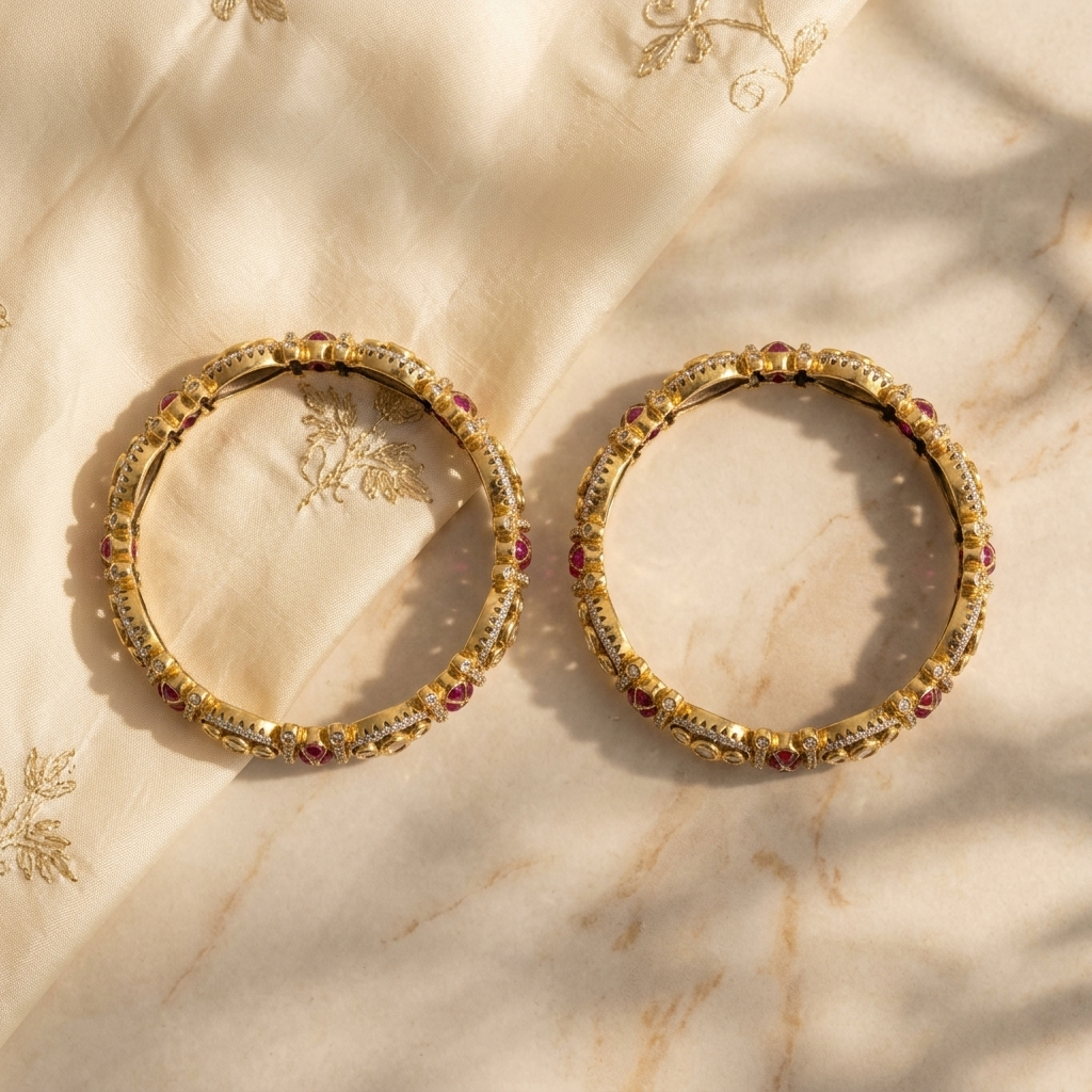 Ruby Kundan Bangles Set – Gold-Finish Traditional Designer Kada