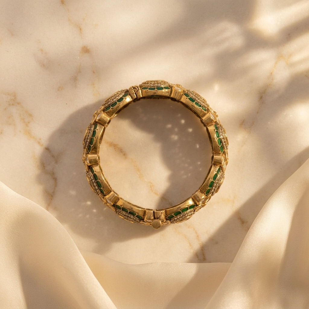 Royal Green Kundan-Inspired Statement Bangle