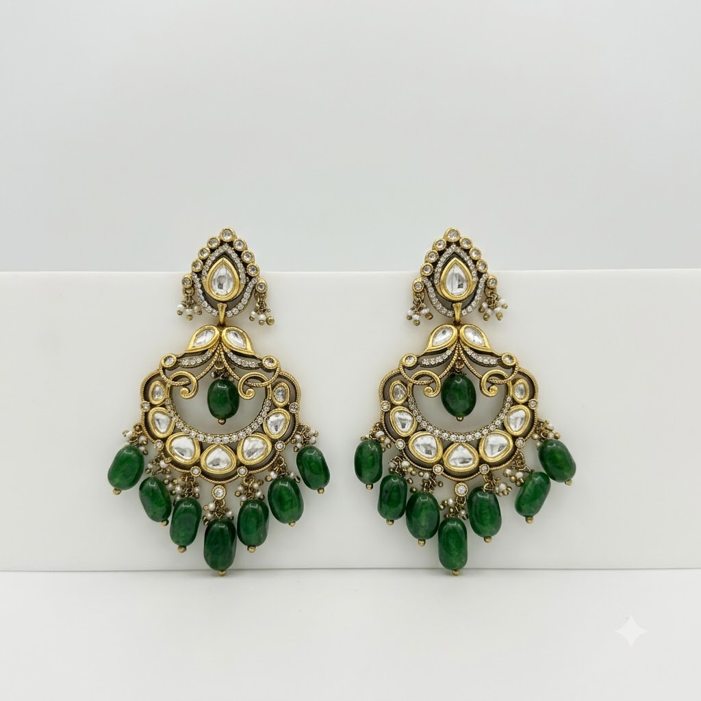 Vedilora Kundan Pearl Chandbali Earrings – Traditional Statement Jewellery