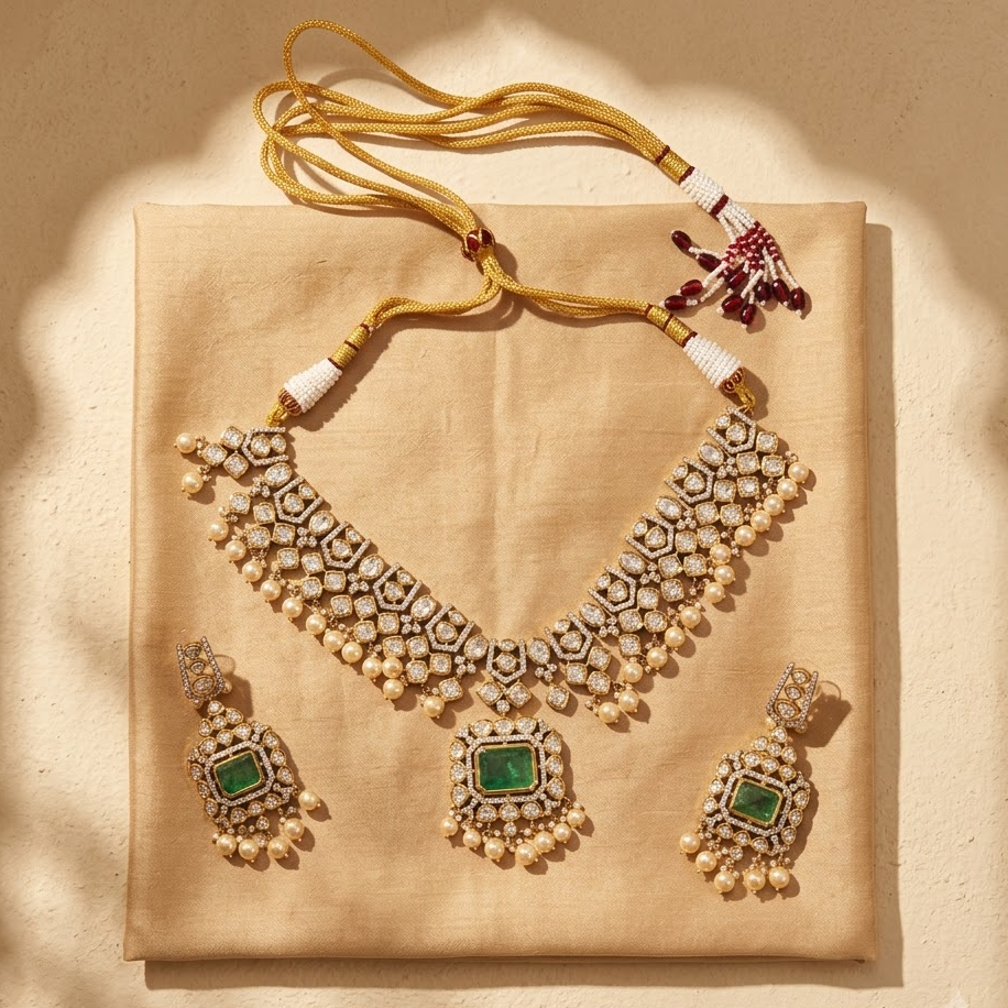 Emerald Kundan Bridal Necklace Set