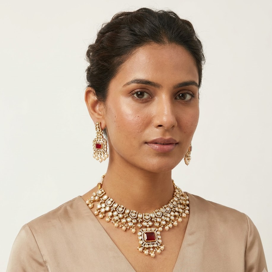Emerald Kundan Bridal Necklace Set