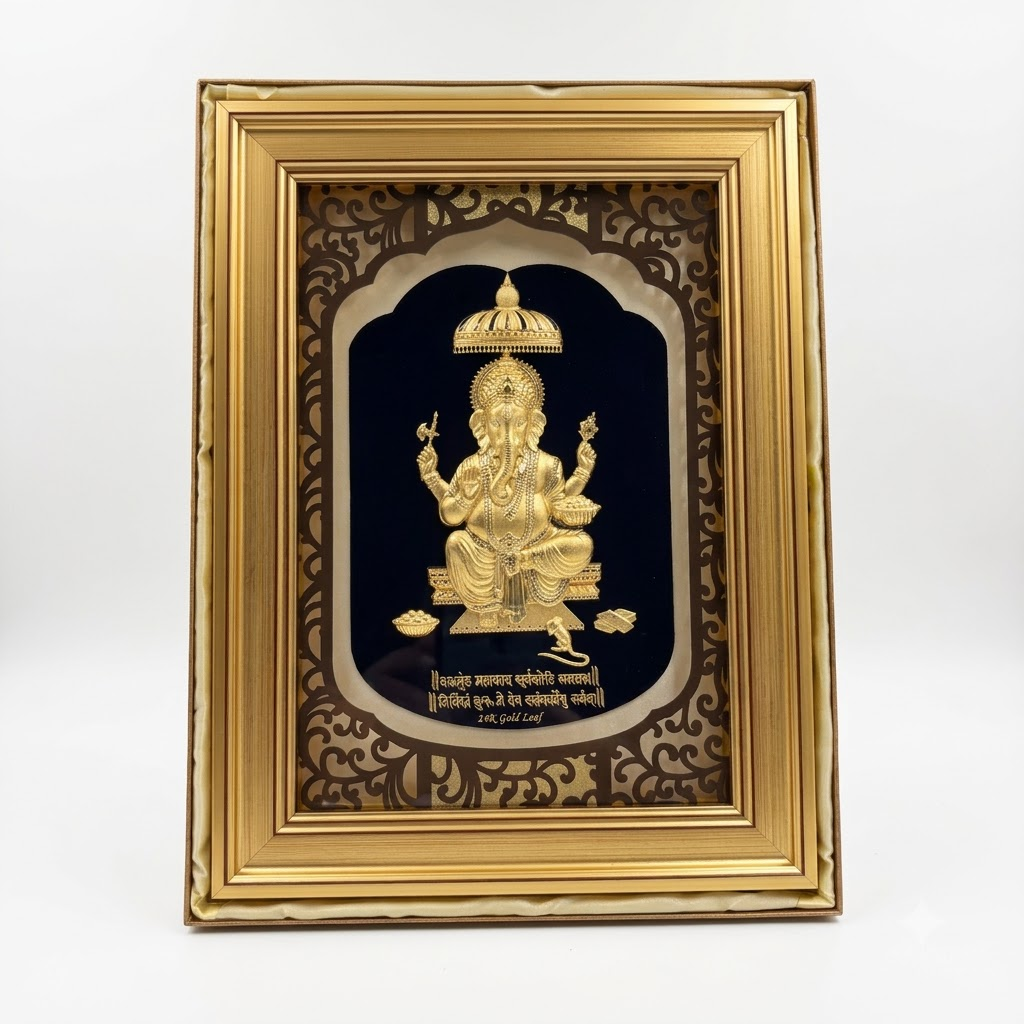 Divine Ganesha 24K Real Gold Foil Decorative Frame