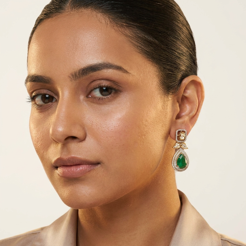 Emerald Green Teardrop Drop Earrings – Gold-Tone Crystal Statement Earrings