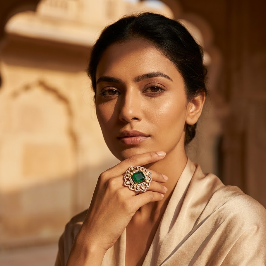 Kundan Floral Statement Ring Free Size / Adjustable Fit