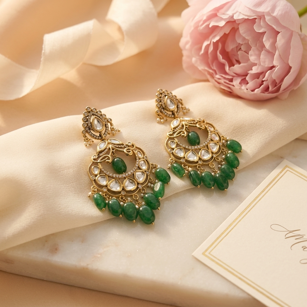 Royal Pink Kundan-Inspired Chandbali Earrings