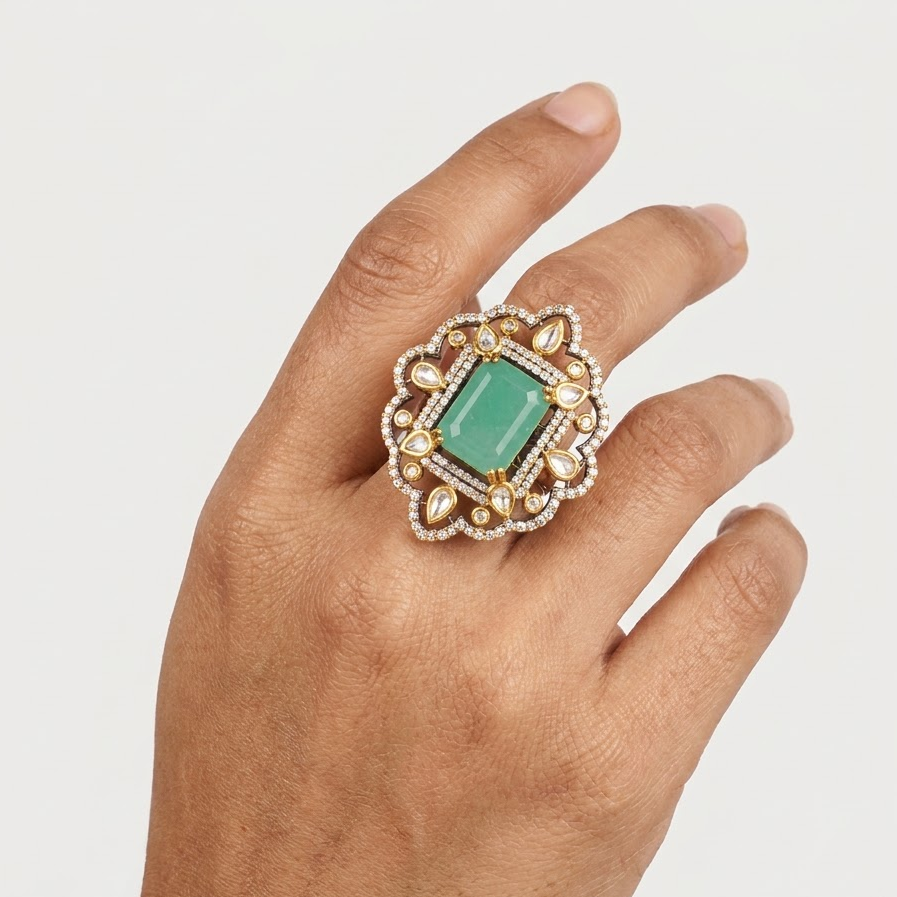 Kundan Floral Statement Ring Free Size / Adjustable Fit