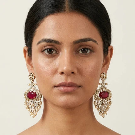 Emerald Green Kundan-Inspired Pearl Drop Earrings