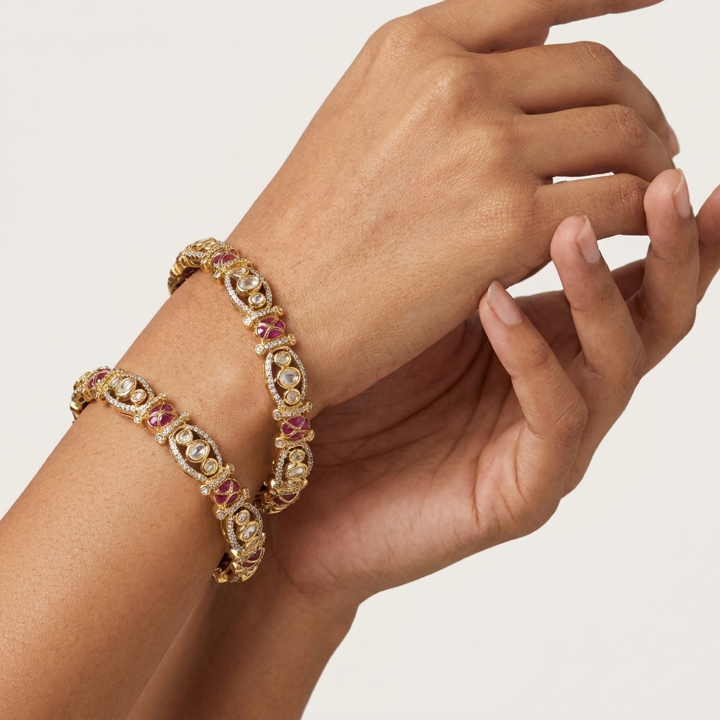 Ruby Kundan Bangles Set – Gold-Finish Traditional Designer Kada