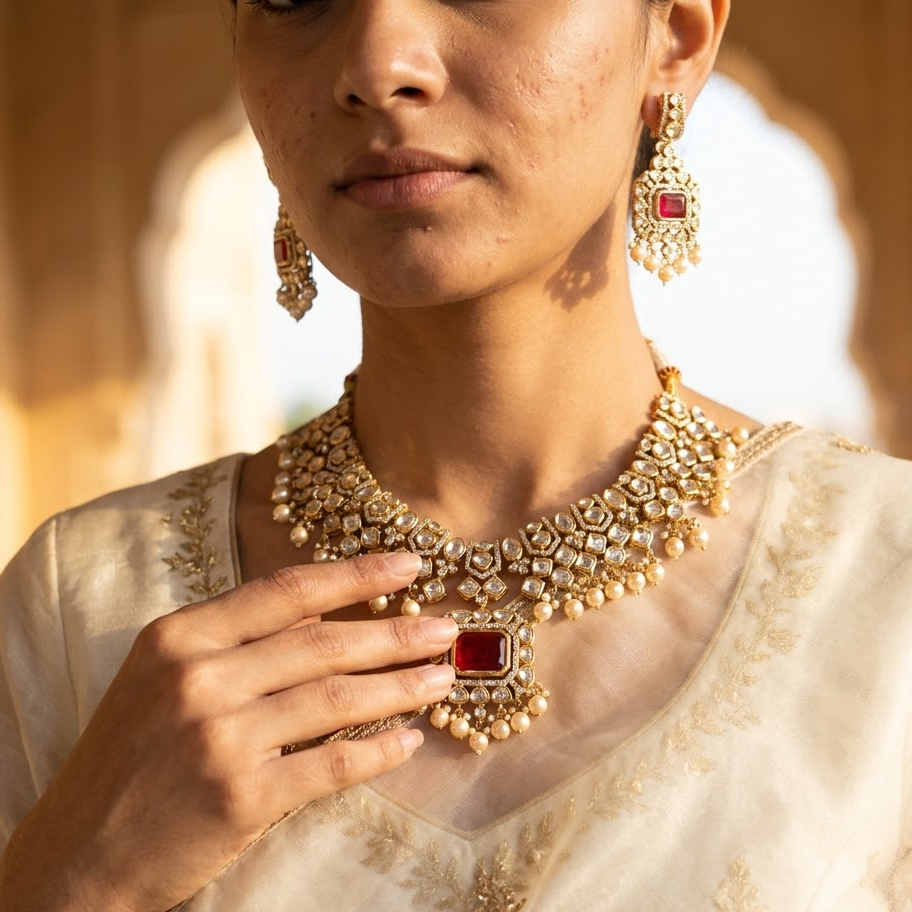 Emerald Kundan Bridal Necklace Set