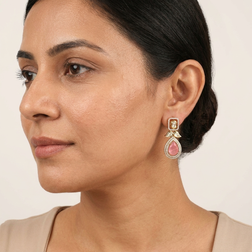 Blush Pink Teardrop Earrings – Gold-Finish Crystal Statement Earrings