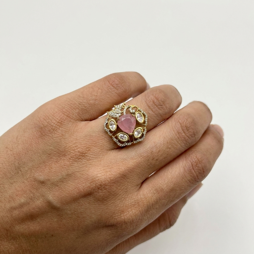 Floral Stone Ethnic Ring – Green
