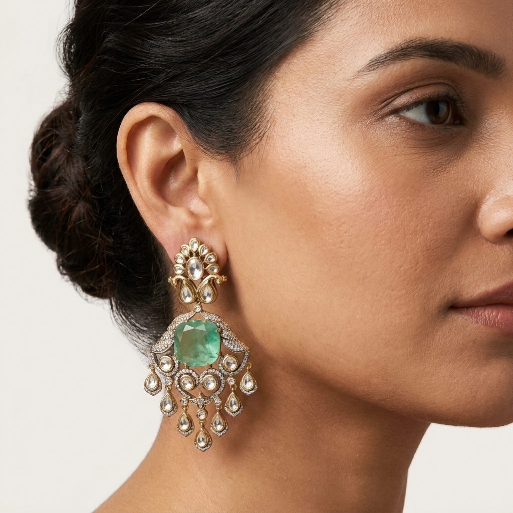 Mint Green Statement Chandelier Earrings – Gold-Tone Crystal & Stone Earrings