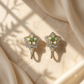 Vedilora Kundan Floral Drop Earrings – Green & White Statement Earrings