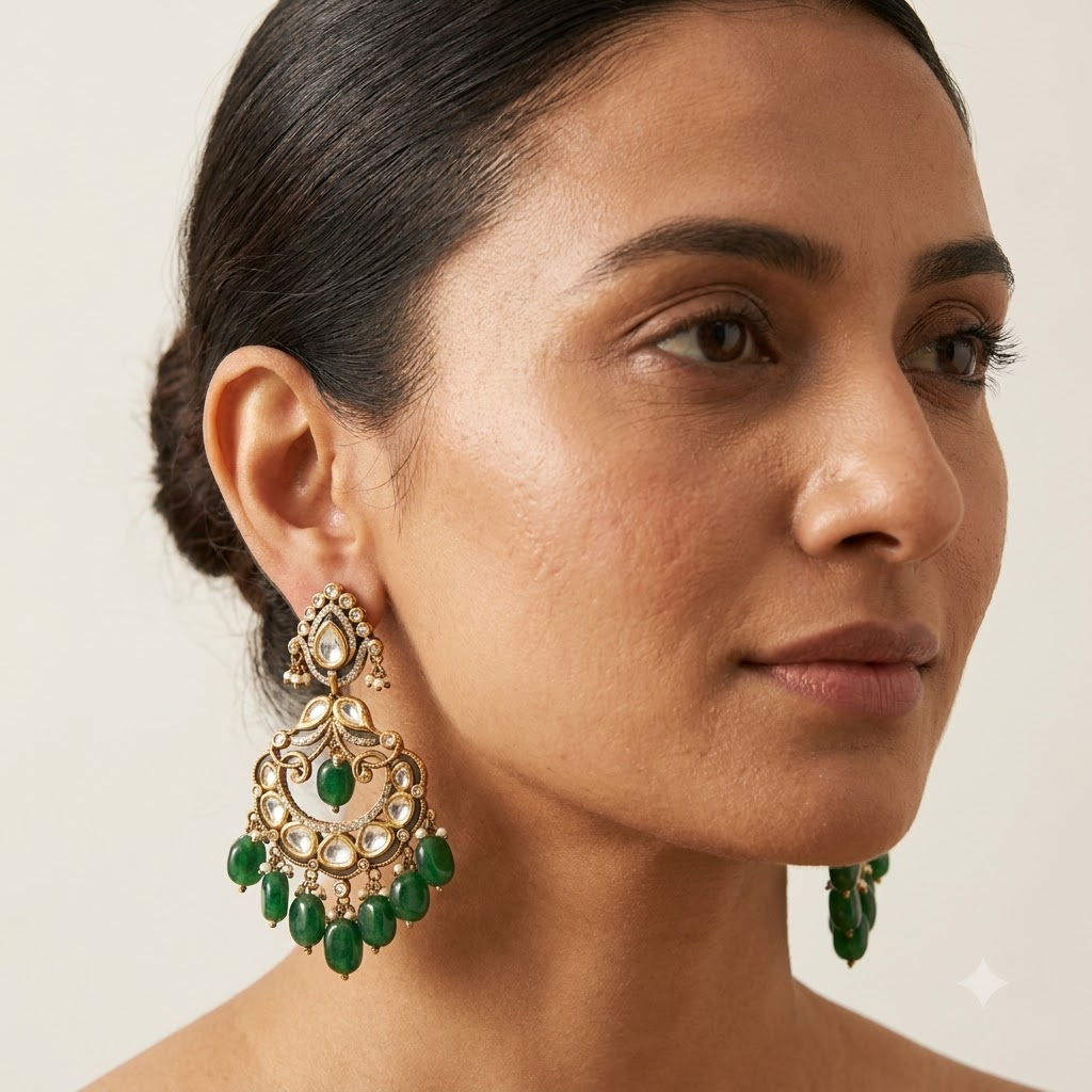 Vedilora Kundan Pearl Chandbali Earrings – Traditional Statement Jewellery