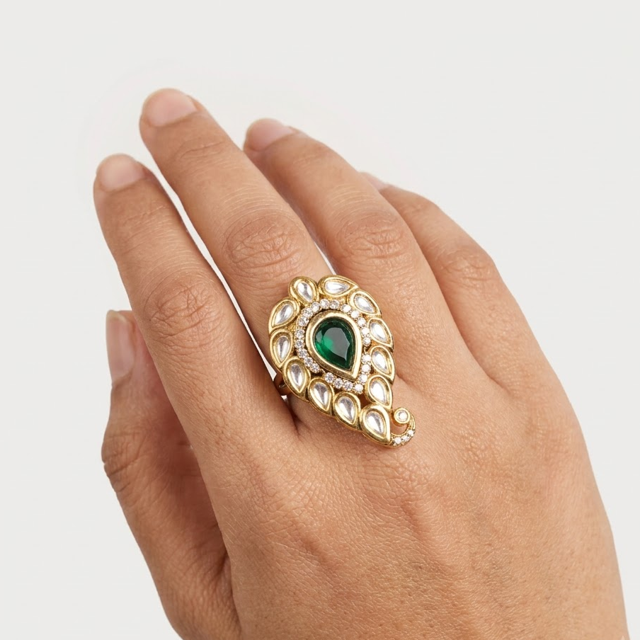 Teardrop Kundan Statement Ring Free Size / Adjustable Fit