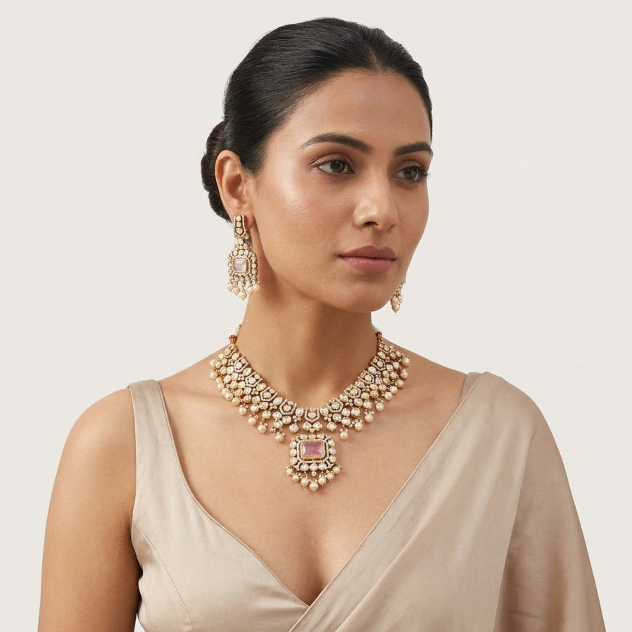 Blush Pink Kundan Bridal Necklace Set
