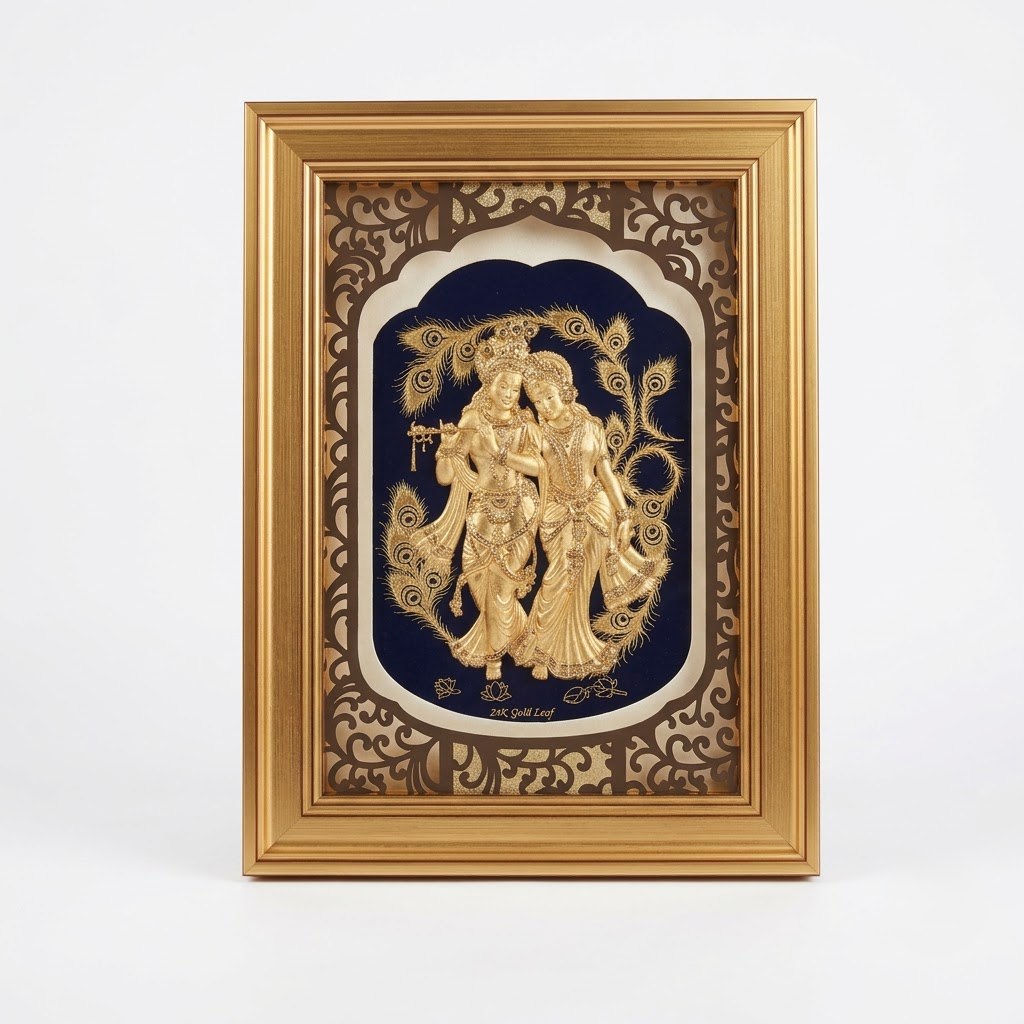 Radha Krishna 24K Real Gold Foil Decorative Frame