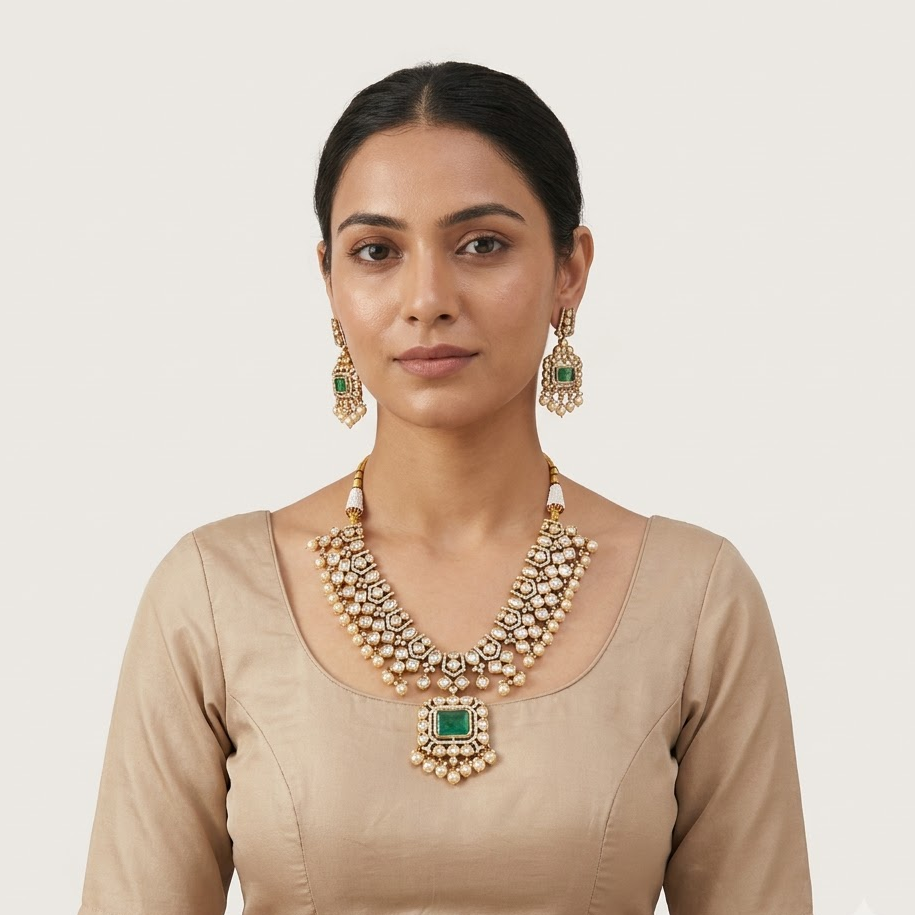 Emerald Kundan Bridal Necklace Set