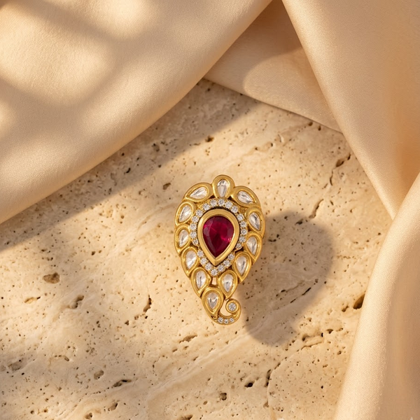 Teardrop Kundan-Inspired Adjustable Statement Ring