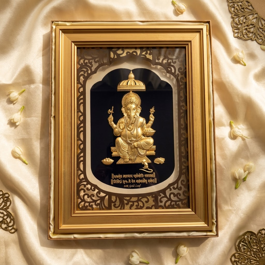 Divine Ganesha 24K Real Gold Foil Decorative Frame
