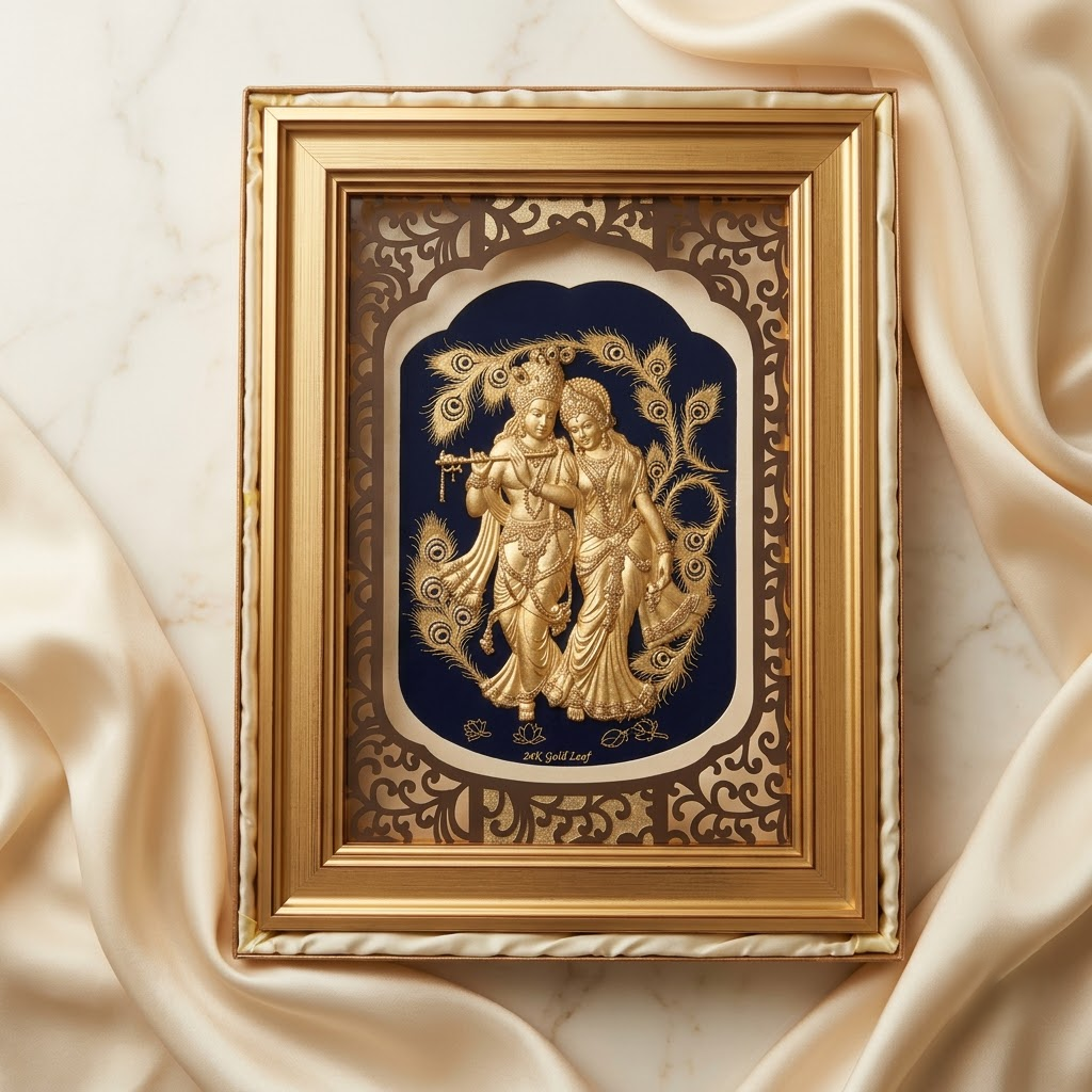 Radha Krishna 24K Real Gold Foil Decorative Frame