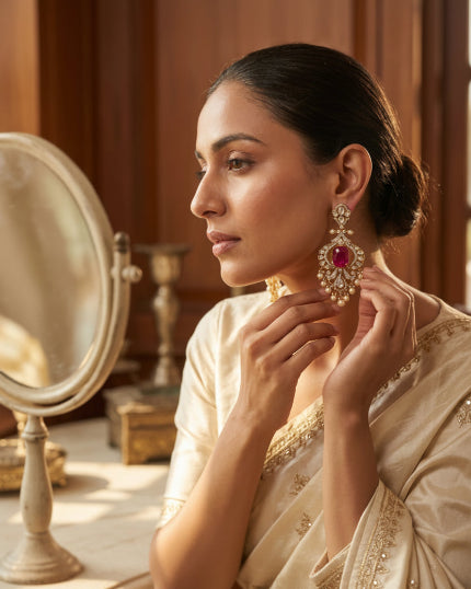 Emerald Green Kundan-Inspired Pearl Drop Earrings
