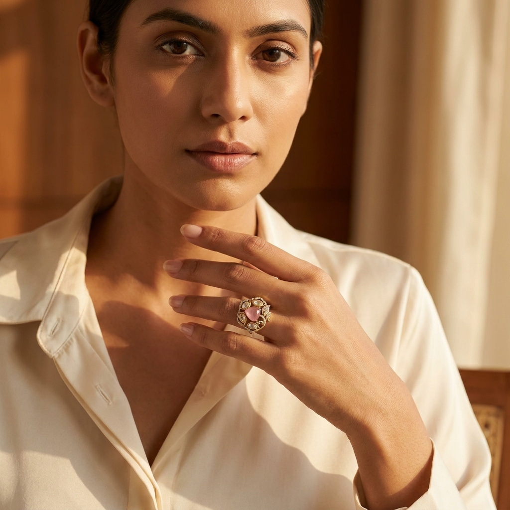 Floral Stone Ethnic Ring – Green
