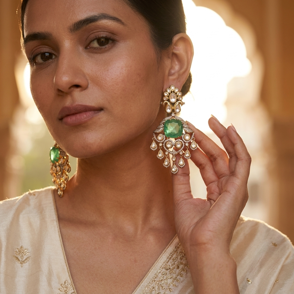 Mint Green Statement Chandelier Earrings – Gold-Tone Crystal & Stone Earrings
