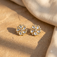 Vedilora Kundan Floral Stud Earrings – Elegant Gold-Tone Statement Jewellery