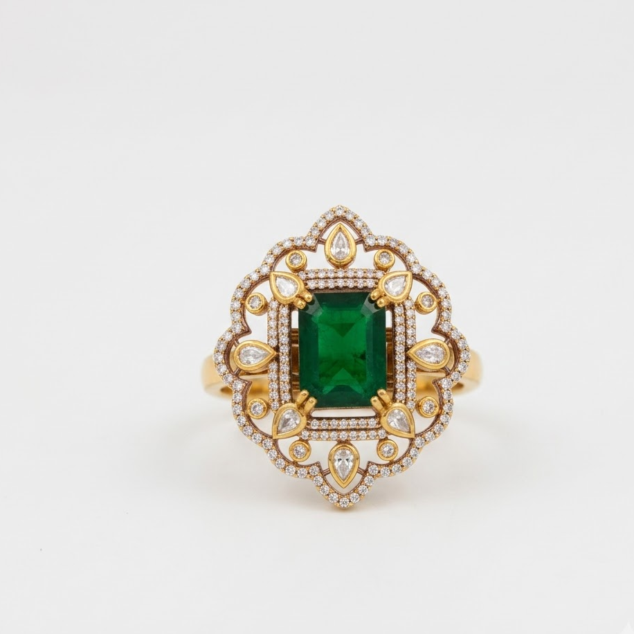 Kundan Floral Statement Ring Free Size / Adjustable Fit