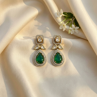 Emerald Green Teardrop Drop Earrings – Gold-Tone Crystal Statement Earrings