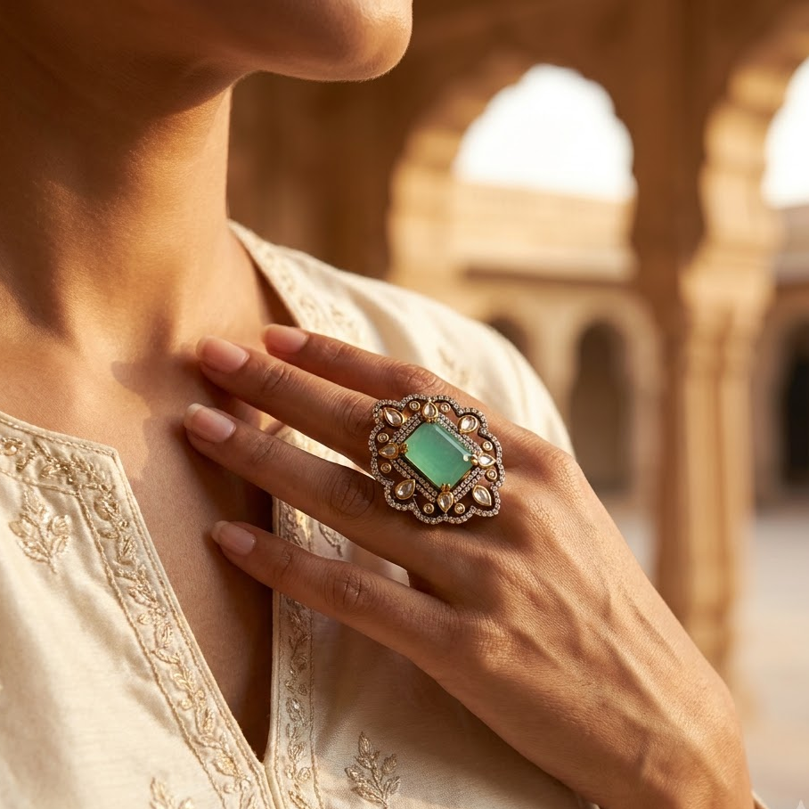 Kundan Floral Statement Ring Free Size / Adjustable Fit