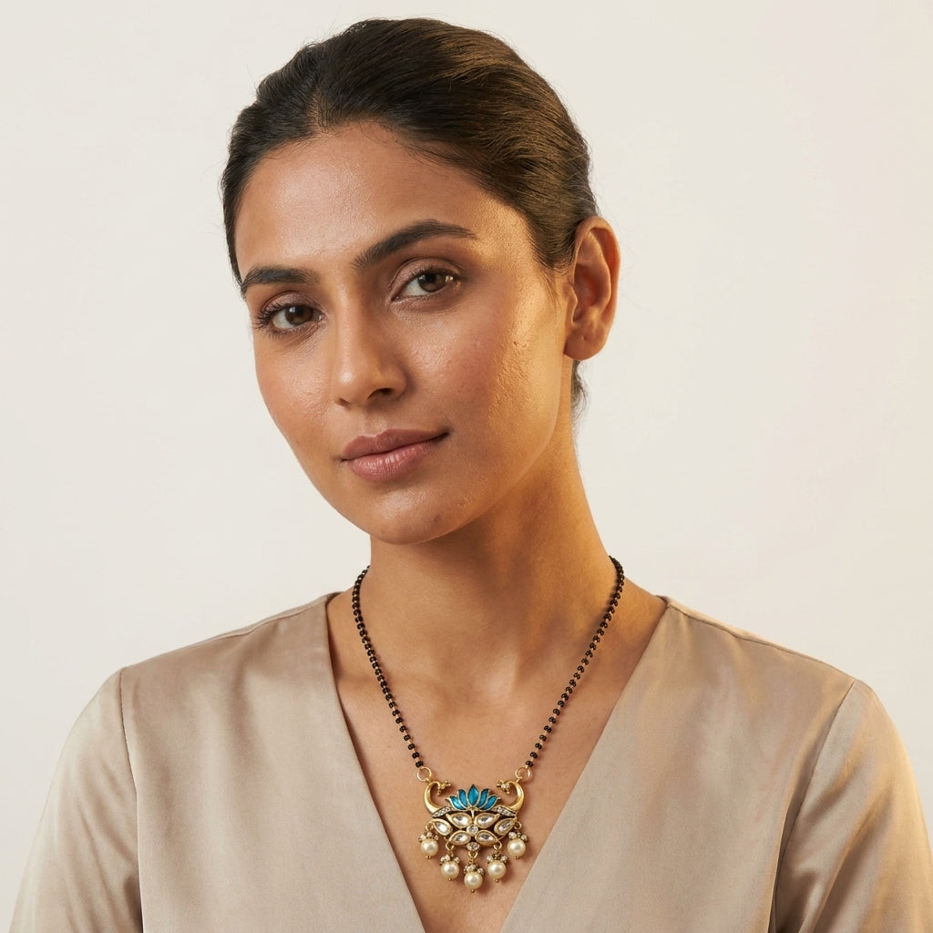 Royal Blue Lotus Kundan Mangalsutra for Women