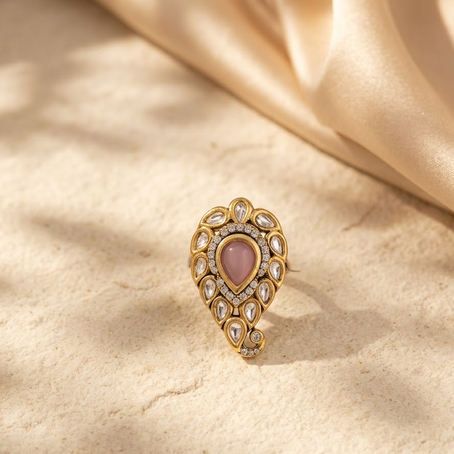 Teardrop Kundan Statement Ring Free Size / Adjustable Fit
